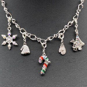 Silver Charm Necklace with Festive Holiday Removable Charms